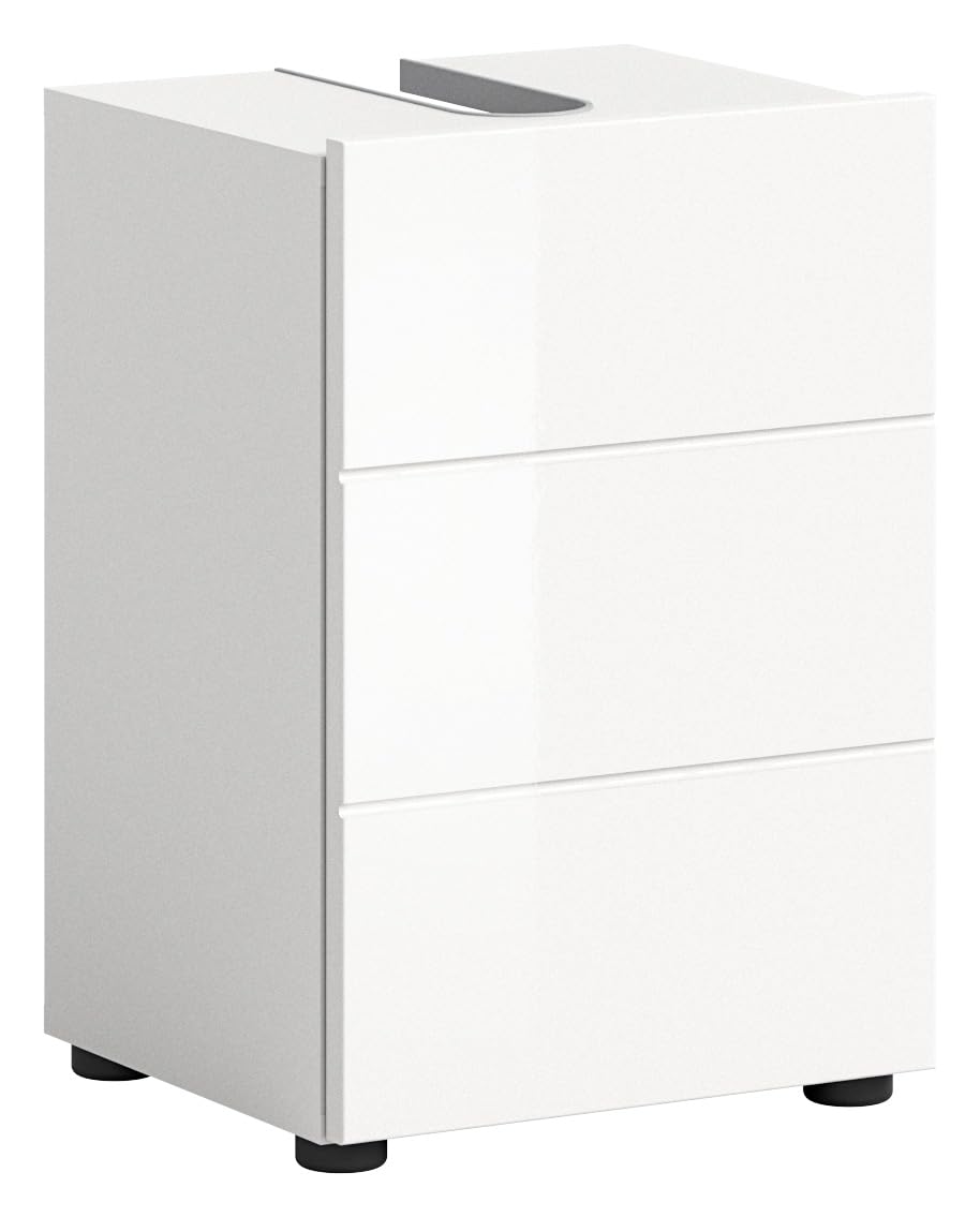 xonox.home - Waschbeckenunterschrank Vira 38x56x34 cm in weiß Hochglanz Tiefziehfront - Unterschrank Waschtischunterschrank Badezimmerunterschrank - praktisch für Gästebäder oder kleine Badezimmer