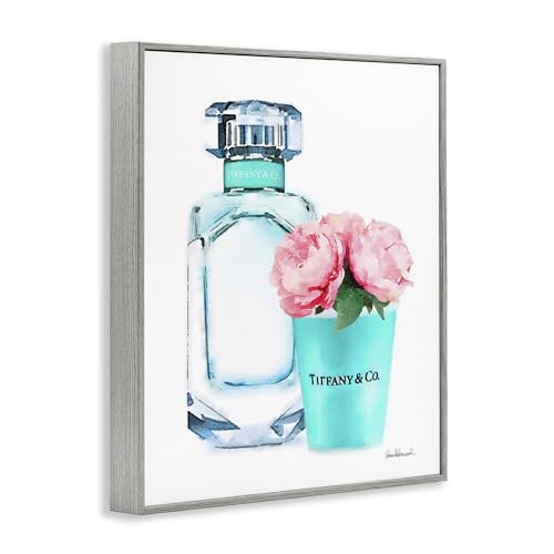 Image of Teal Perfume Bottle Peonies Glam Floral, 11 x 14 Inch Framed Giclee Print | Stupell Industries . By Amanda Greenwood . Ready to hang . Giftable accent for home decor . Made in USA