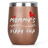 cufieovh Mothers Day Gifts for Mommy Insulated Wine Tumbler with Lid 12oz Birthday Gifts for Mom Mama Mother from Daughter Son Mommy Gift for Birthday Christmas Retirement Mother's Day Rose Gold