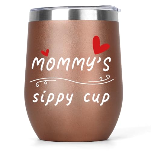 cufieovh Mothers Day Gifts for Mommy Insulated Wine Tumbler with Lid 12oz Birthday Gifts for Mom Mama Mother from Daughter Son Mommy Gift for Birthday Christmas Retirement Mother's Day Rose Gold