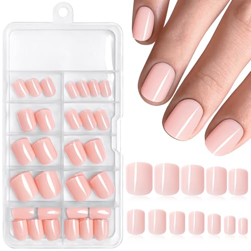 120pcs Short Press on Nails Nude Full Cover Short Square Glossy F...