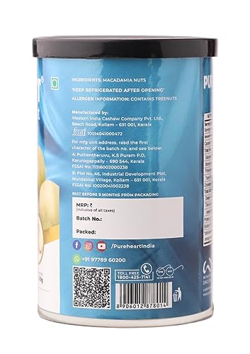 Image of Pureheart Natural Macadamia (200 gm) Premium Australian Macadamia Nuts, Rich in Antioxidants - Whole, Exotic, and Crunchy Dry Fruits, Ideal Snacks, No Additives