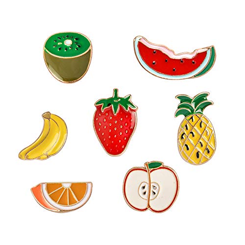 Cute Enamel Lapel Pins Set Cartoon Animal Plant Floral Fruits Foods Brooches Pin Badges for Clothing Bags Backpacks Jackets Hat DIY (Kiwi Orange Apple Banana Fruits)