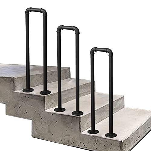Rampe d'escalier en fer forgé noir mat pour marches extérieures 35-100 cm