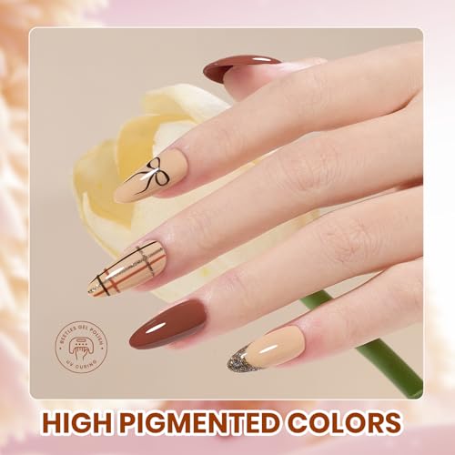 Image of Beetles Gel Nail Polish Set - Sonata Gel Polish, 20 Colors Brown Burgundy Red Green Glitter Soak Off UV LED Gel Polish Kit with Base Coat Glossy Matte Top Coat Manicure Gift for Women