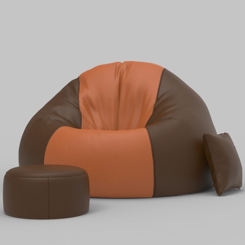 Image of Biggie Bean Bag with Beans Filled 5XL Luxura Elite Bean Bag Sofa with Free Cushion and Footrest - Official : TwinTone Sofa Combo (Matching Color : Regular, Tan-Brown)