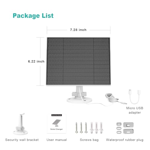 Image of Solar Panel for Eufy Camera, 5W Solar Panel Compatible with Eufycam 3 /3C /2 /2 Pro /2C /2C Pro /E /E20 /E40 /L20 /L40, Solar Charger for Eufy Camera with USB-C Port, Micro USB Adapter, IP65 Waterproof