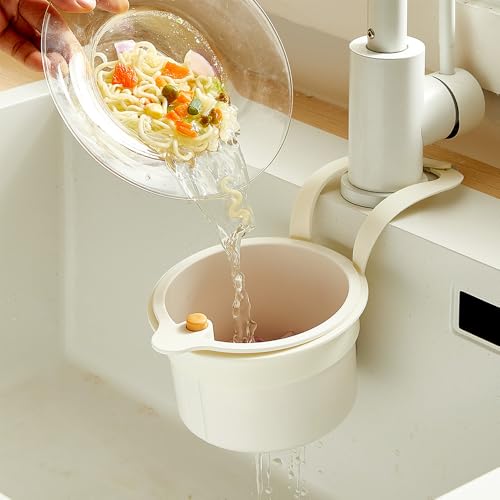 2025 Self-Cleaning Kitchen Sink Food Waste Catcher Faucet Hanging, Multi-Purpose Kitchen Sink Strainer with Push-Button Open Lid, Removable Draining Basket for Home Kitchen Bathroom (1, White)