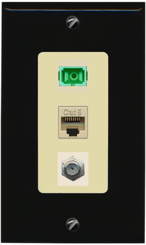RiteAV 1 Port Fiber Optic Jack SC Simplex APC + Cat6 + Coax Wall Plate - 1 Gang Decorative [Stainless/Gray]