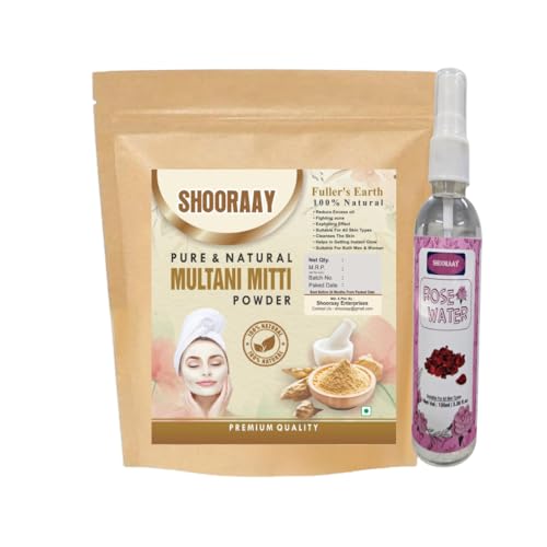 Image of Natural Multani Mitti Powder For Face Pack And Hair Pack for All Skin Type With 100ml Rose Water (Multani Mitti Powder 200gm)