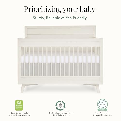 Image of Evolur Loft Antilia 4-in-1 Convertible Full-Size Baby Crib in Vanilla Bean, GreenGuard Gold & BSA, Converts to Toddler, Day & Full-Size Bed, 3 Mattress Heights Modern Scandinavian Design