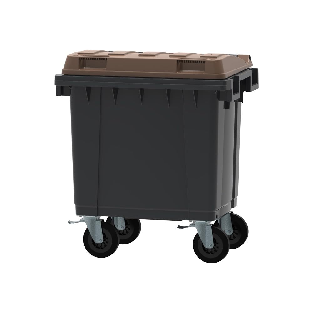 ESE France Conteneur Poubelle à déchets 4 roues - 400L - Robuste et Professionnel - 100% Recyclé - Gris avec Couvercle Marron - Fabriqué en France
