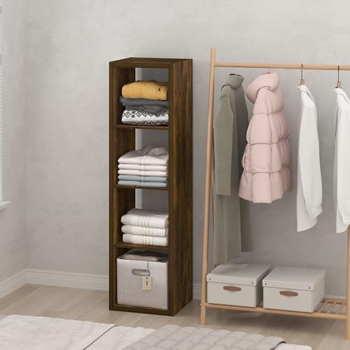 Image of Furinno Cubic Extra Thick 4-Cube Closet Organizers and Storage, Amber Pine | 14.6 x 16 x 58 in, Vertical Open Shelf Closet Storage, Closet Organizer, for Wardrobe, Bedroom, Living Room