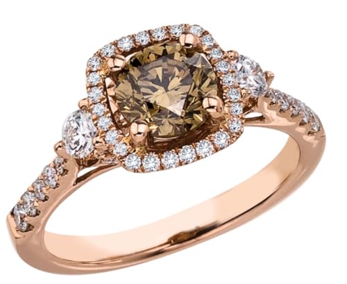 Purple Star Cushion Cut Chocolate Brown Diamond Ring Halo Diamond Ring Engagement & Wedding Ring For Women's 14K Solid Rose Gold Plated Handmade Jewelry