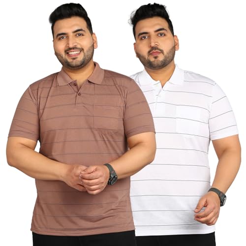 Image of INKKR Plus Size Men's Regular Fit Striped Polo Tshirt Combo