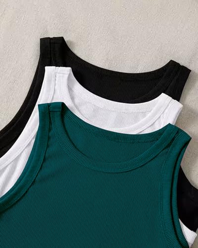 Image of (Pack of 3) Stylish Sleeveless Round Neck Ribbed Tank Tops for Women and Western Crop Top