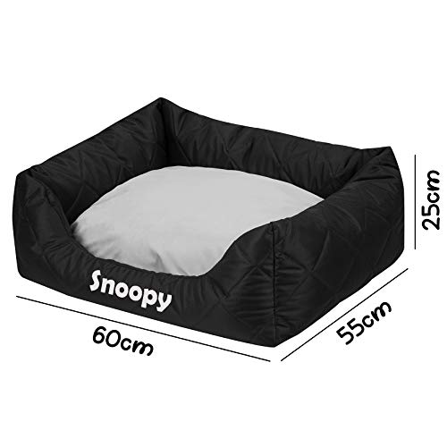 Ferocity Personalisiertes Hundebett mit Namen Bedruckt waschbares Hundesofa mit Rand und Wendekissen, Hundekissen aus Cordura, Grau auf Schwarz 60x55 [123]