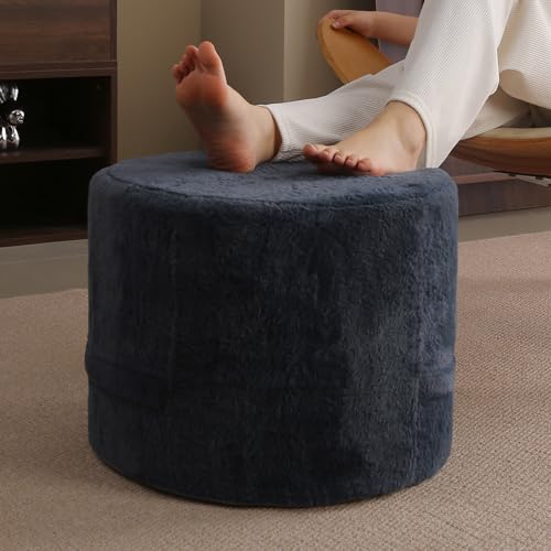 Tiita Stuffed Pouf Ottoman, Round Foot Stool Fluffy Floor Poufs