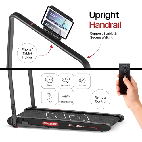 Image of Sparnod Fitness WalkyShaky Plus Treadmill for Home Use - 3HP Motor, 3-6 km /h, Foldable, LED Display, 4 Vibration Modes, 900x390mm Running Surface, Remote Control & Phone /Tablet Holder 120kg Capacity