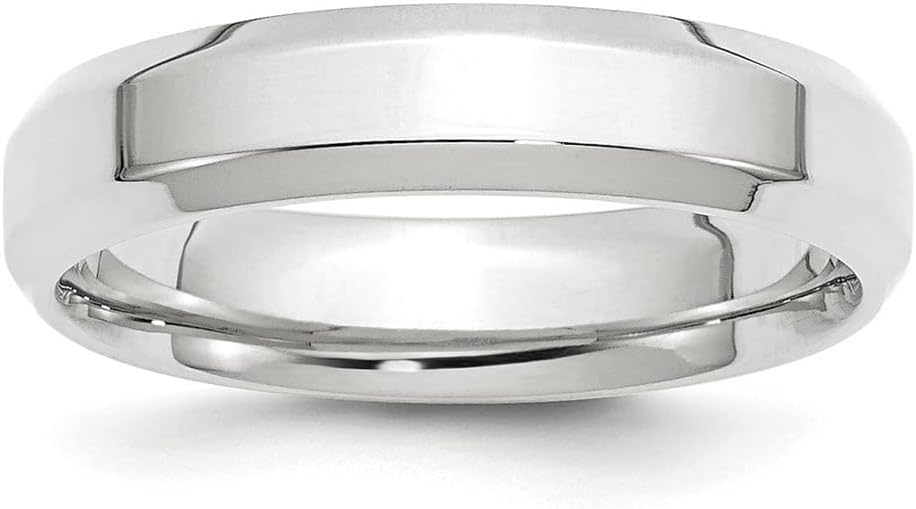Diamond2Deal 14k White Gold 5mm Bevel Edge Comfort Fit Wedding Band Ring