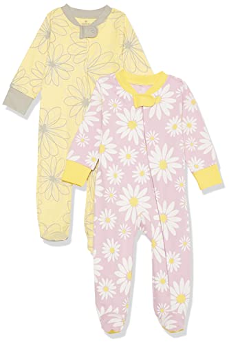 Image of HonestBaby Footed Sleep & Play Pajamas Organic Cotton for Infant Baby Girls (Last Chance), Jumbo Daisy Lavender, Newborn