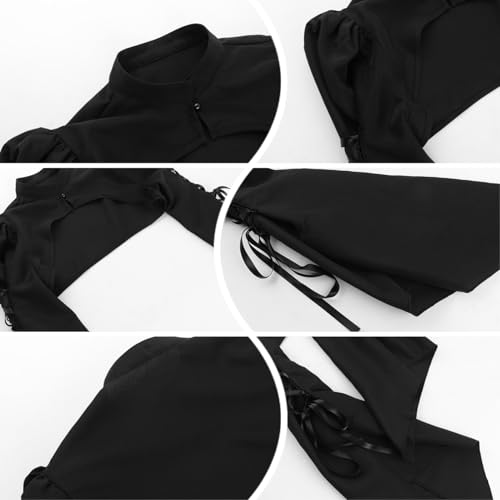 Image of Women Gothic Crop Top Shirt Y2K Black Bell Sleeve Shawl Cardigan
