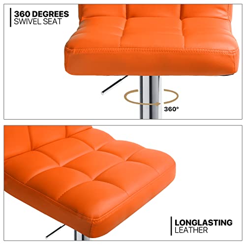 Monibloom Modern Bar Stools Set Of 2 Square Back Pu Leather Counter Height Adjustable Swivel Barstools With Footrest For Home Kitchen Dining Room, Orange #TOP5