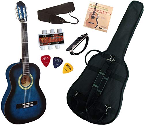 Pack Guitare Classique 3/4 (8-13ans) Pour Gaucher Avec 6 Accessoires (bleue) - Les Beatles, Paul McCartney, John Lennon, RIngo Starr, George Harrison Pack Guitare Classique 3/4 (8-13ans) Pour Gaucher Avec 6 Accessoires (bleue)