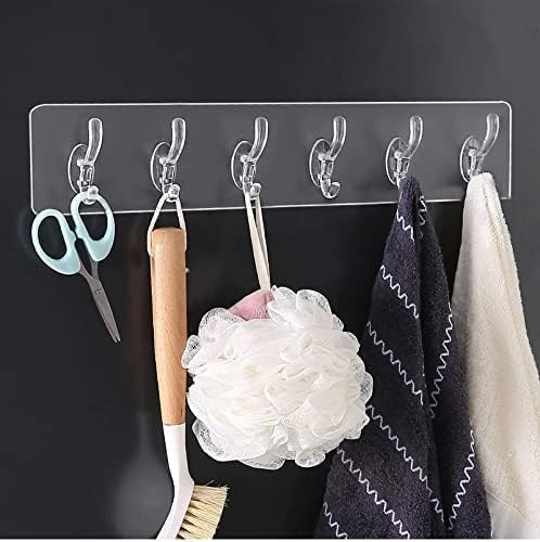 6 in 1 Self Adhesive Wall Hooks, Heavy Duty Sticky Hooks for Hanging, Waterproof Transparent Adhesive Hooks for Wall, Wall Hangers for Hanging Kitchen Bathroom Bedroom Accessories (Pack of 3)