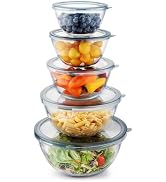 Cuiselect 5pc Glass Mixing Bowls with Lids Set (4.65QT, 2.80QT, 1.64QT, 1.16QT, 0.85QT), Nesting ...