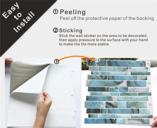 Peel And Stick Tile Back Splash, Vinyl 3D Wall Tile Stone For Kitchen Backsplash 10-Sheet 12"× 12" (Blue) #TOP4