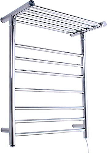 Toallero térmico – Toallero eléctrico montado en la pared con estante para un secado eficiente y toallas acogedoras, acero inoxidable pulido con espejo