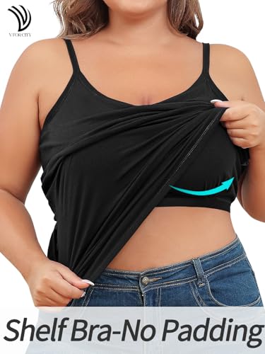 V FOR CITY Plus Size Camisole for Women with Shelf Bra Adjustable Spaghetti Strap Cami Tank Top Cotton Undershirts 1X-5X2