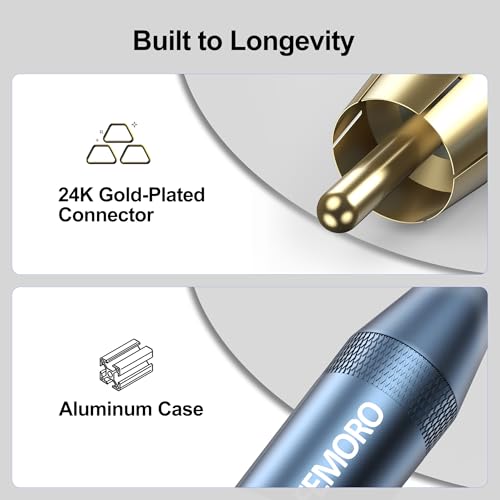 FEMORO Subwoofer Cable 10 ft, Single RCA Cables Dual Shielded Wire Gold Plated Plugs Deep Bass Replacement for SVS Klipsch Yamaha Sub and More to Home Theater Stereo System