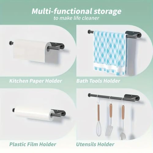2Pack Paper Towel Holder Under Cabinet, Self-Adhesive or Drilling Kitchen Roll Holder Wall Mounted, Stainless Steel Paper Roll Holder Towel Rack for Kitchen - Image 6