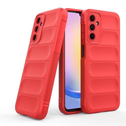 Image of amazon basics Mobile Cover for Samsung Galaxy A25 5G | Full Camera Protection | Liquid Silicon Case | Flexible Bumper Case for Samsung Galaxy A25 5G (Red)