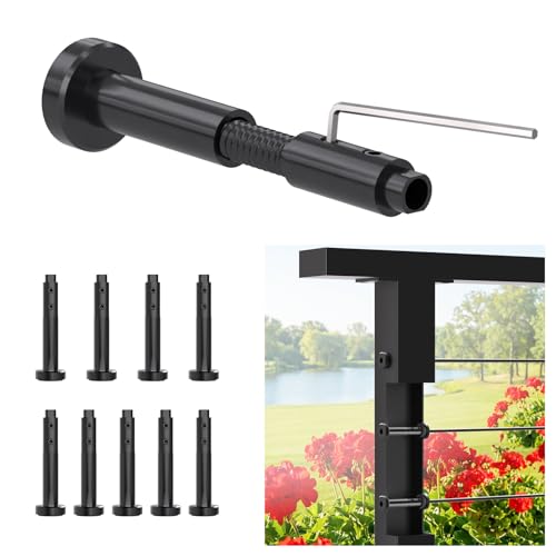 Image of 10 Pack Swageless Invisible Cable Railing Hardware, 2 inch No-Crimp Reusable T316 Stainless Steel Tensioner Terminal for 1 /8 inch & 1 /10 inch Black Cable, 2 inchx2 inch Metal Level Post & T-Drilled Corner Post