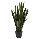 Nearly Natural 35in Artificial Snake Plant, Sansevieria Faux Greenery with Black Planter for Indoor Home Office Decor, Low Maintenance