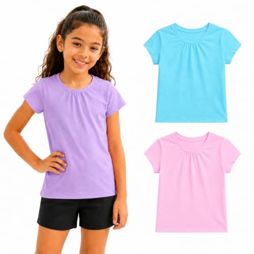 Image of Bienzoe Plain Solid Girls T-Shirts: School Basic Tee 3-Pack K Size 7/8