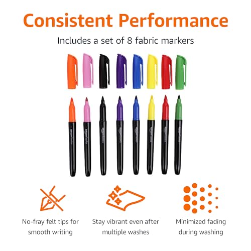 Amazon Basics Vibrant Fabric Markers for T-Shirt, Clothes, Tote Bags, Bold Colors, 8-Pack view 2