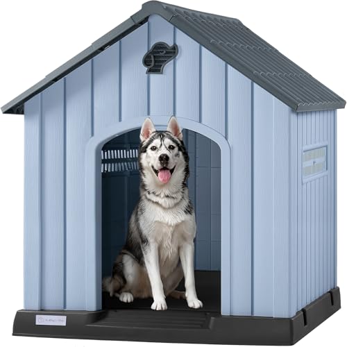 PUKAMI Large Dog House Outdoor Indoor, Plastic Dog House Weatherproof for Large Dogs, Study Puppy