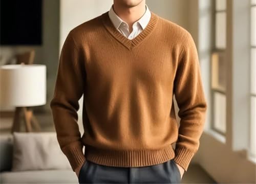 Men's Winter Wool Blend Sweater V-Neck Thickened Knitted Tops Bottoming Business Casual Jumper2