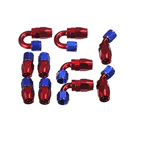 20Ft 8AN AN8 Stainless Steel Braided Oil Gas Fuel Line Hose + 10pcs 8AN Hose Fitting Kit Blue+Red