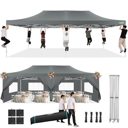COBIZI 13x26 Pop Up Tent 13x26 Canopy with Sidewalls Heavy Duty Canopy Party Tent for Parties, Outdoor Wedding Large Event Tent Wind Waterproof UPF 50+ Ez Up in Garden Lawn with Roller Bag, Gray