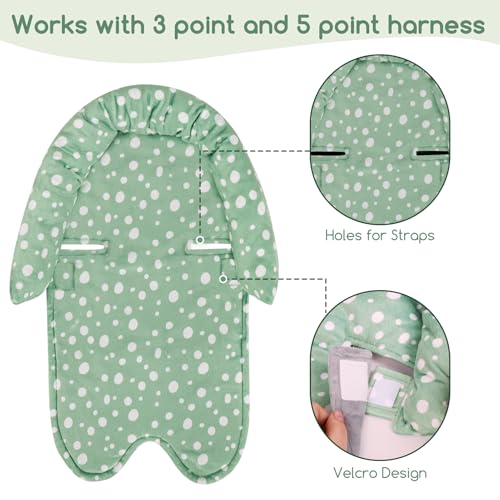 Image of GFU Baby Car Seat Head Support for Newborn, 2 in 1 Infant Car Seat Head Body Support with Strap Pads, Soft Stroller Cushion Pillow Insert for Girls and Boys, Fits for Stroller, Swing, Green