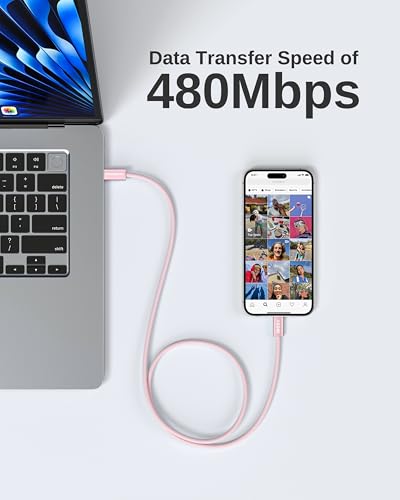 Image of USB C to USB C Cable, 10ft, 100W PD 5A Fast Charging Cord, Aluminum Connector & Nylon Braided Type C Charger Cord for iPhone 17 /16 /15, MacBook Air /Pro, iPad Pro, Samsung S25 /S24 /S23, Pixel 10(Pink)