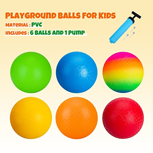 U&C Planet Playground Balls 8.5 Inch Kickball Dodgeball 6 Pcs Colorful Four Square Balls For Kids Adults Outdoor Indoor Ball Game With 1 Pump #TOP2