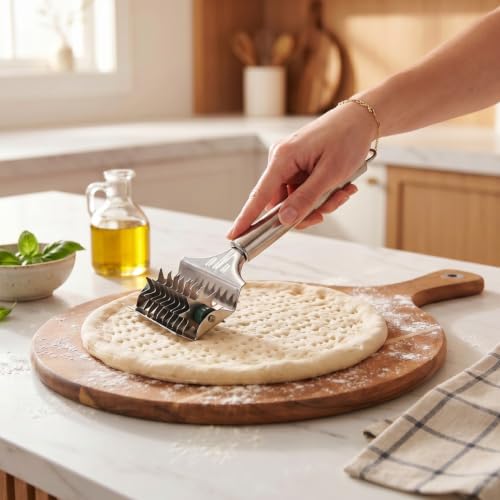 Image of Nestasia Stainless Steel Star-Shaped Pizza Dough Docker (8 Inches) | Rust Resistant Pasta Cutter Roller - Dishwasher Safe Dough Cutter & Mincer | Mulitpurpose Kitchen & Cooking Tool