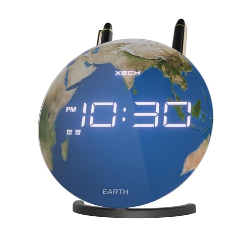Image of Xech Digital Alarm Clock for Heavy Sleepers | Loud Dual Alarms | LED Desk Clock for Students Bedside Table | USB-C Powered | Home Decoration Items for Living Room Solaris X Lite (Earth)