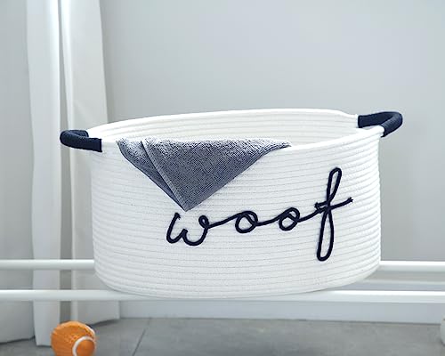 Woof Dog Toy Basket Woven Pet Baskets Storage Bin Box with Durable Handles, Pet Supplies Puppy Bins Perfect for Organizing Dog Toys Blankets and Accessories - Image 4